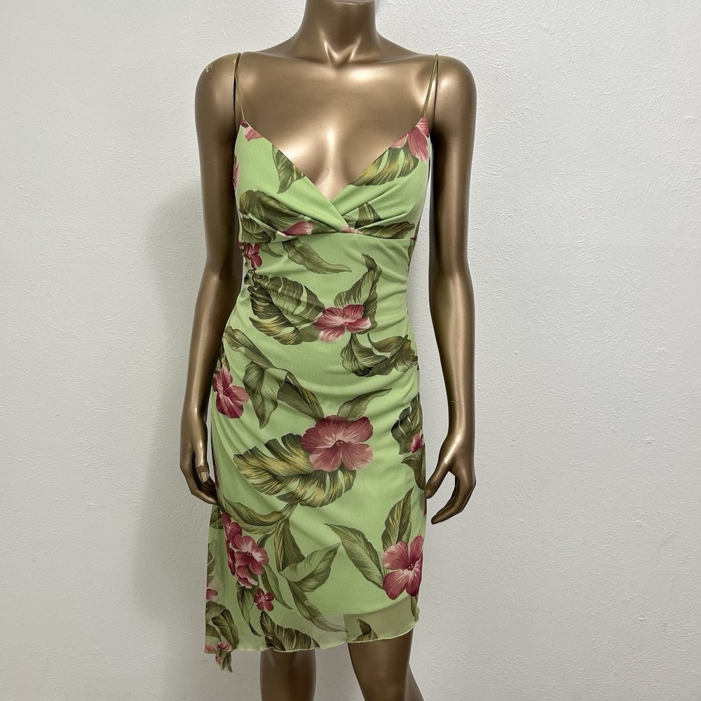 Light Green Y2K 90s Floral Slip Dress Asymmetrical Fairy Grunge Whimsical Size S